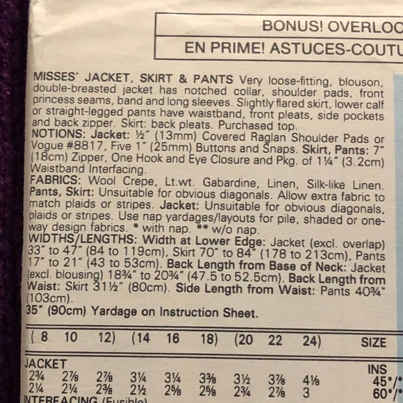 Vogue sewing pattern 7593 Womens suit maxi skirt pants sz 14 16 18 - Picture 5 of 8